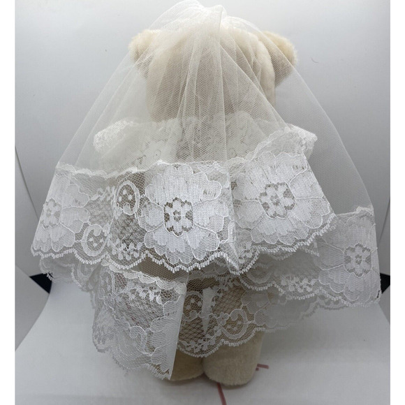 Plush Bride Teddy Bear 12" Wedding Outfit Jewelry Bouquet Posable Arms Legs VTG - Picture 9 of 9